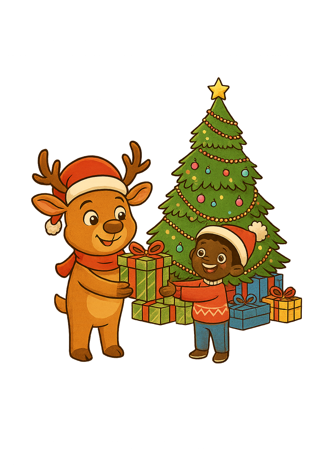 Rena entregando presente para criança