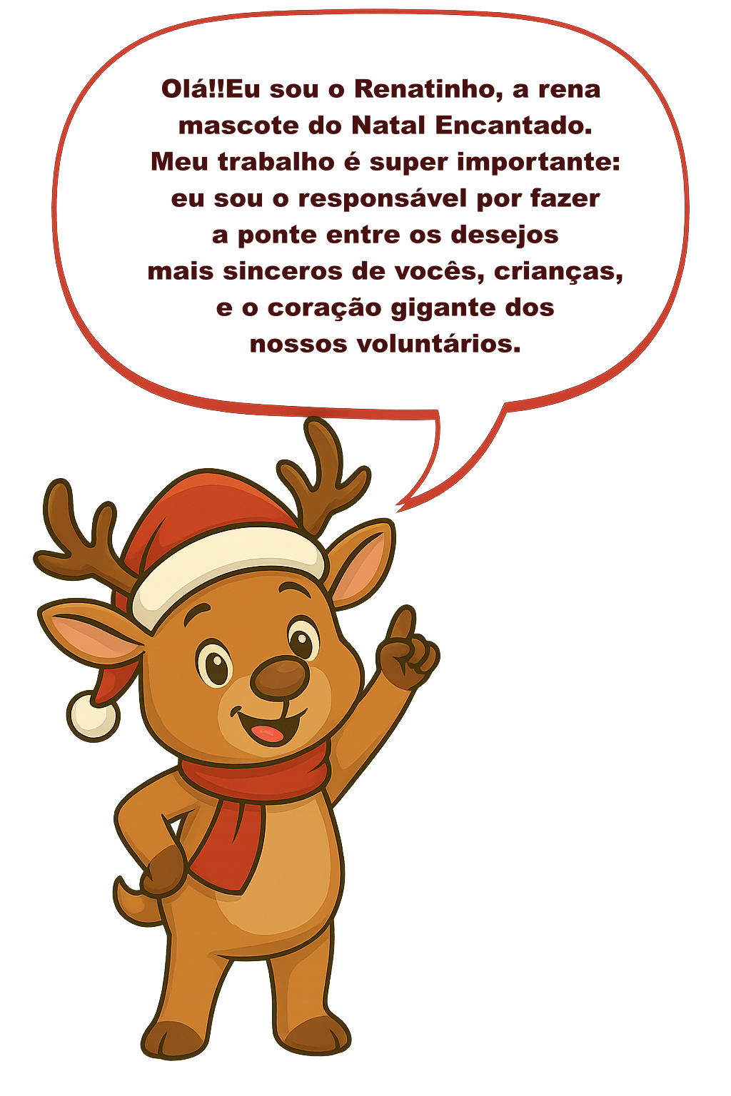 Imagem da rena mascote do site com balão de fala